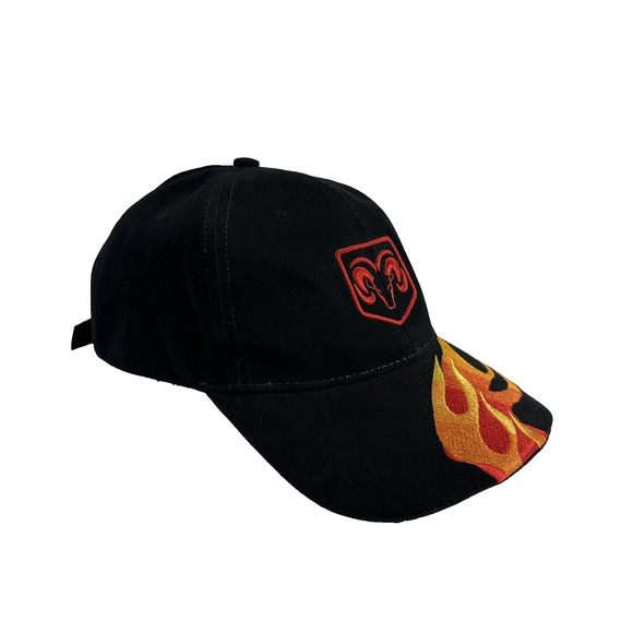 Dodge‎ Mopar RAM Logo Hat Baseball Cap Black w/ Embroidered Red Ombre Flames - Picture 5 of 11